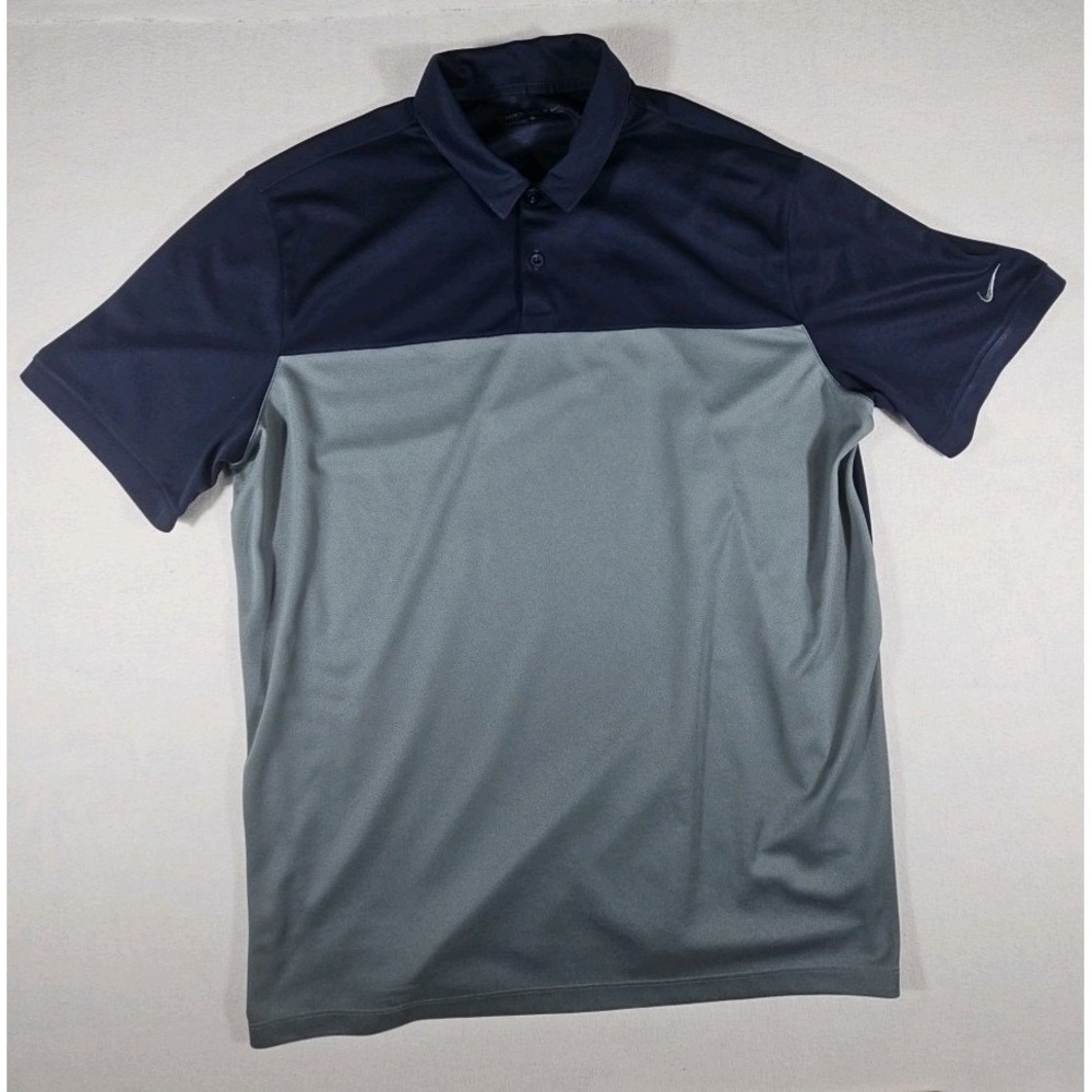 Nike‎ Mens Dri Fit Colorblock Micro Pique Golf Polo Shirt Blue/Gray Size XL